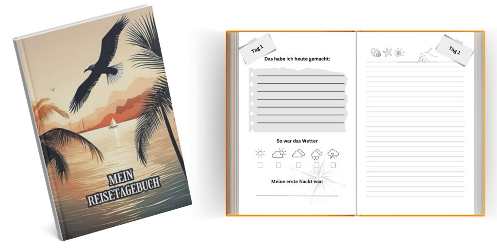 Reisetagebuch mit Naturmotiv und leeren Seiten