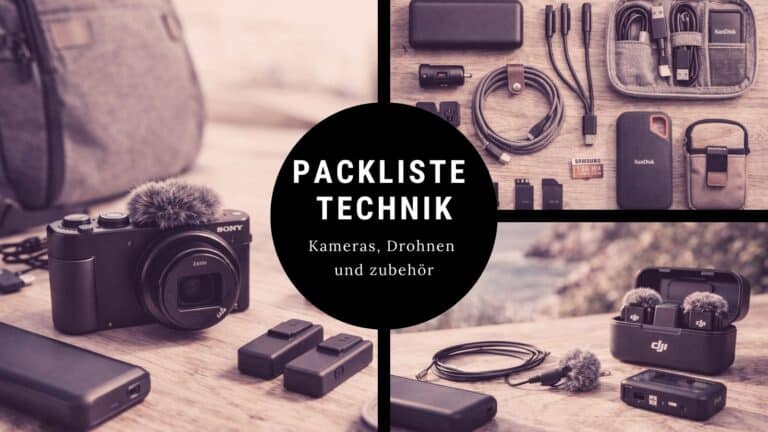 Technik Packliste für Reisen mit Kamera, Mikrofon, Akkus und Zubehör