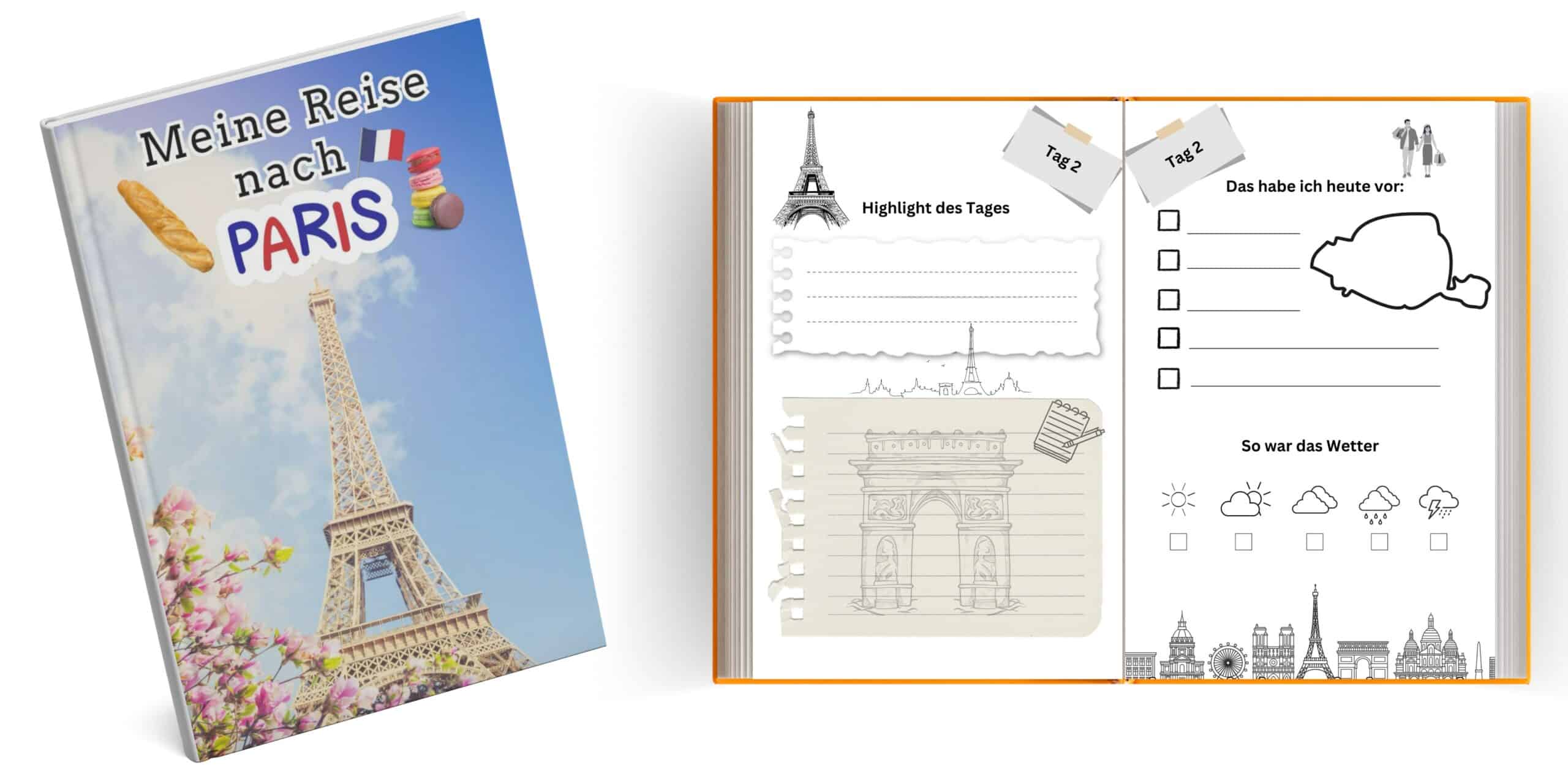 Reisetagebuch Paris zum Festhalten von Erinnerungen, Fotos und Lieblingsorten