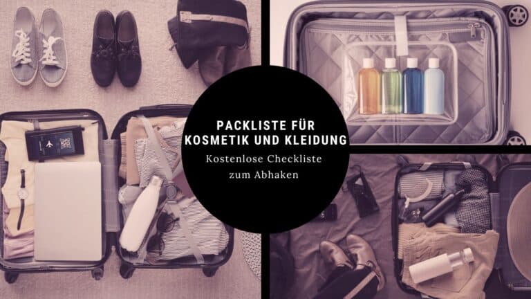Packliste für Kosmetik und Kleidung und checkliste zum doenloaden