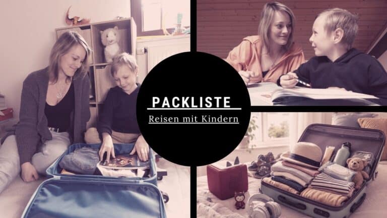 Offener Familienkoffer mit Kinderkleidung, Toniebox, Kopfhörern und Reise-Must-Haves für Reisen mit Kindern