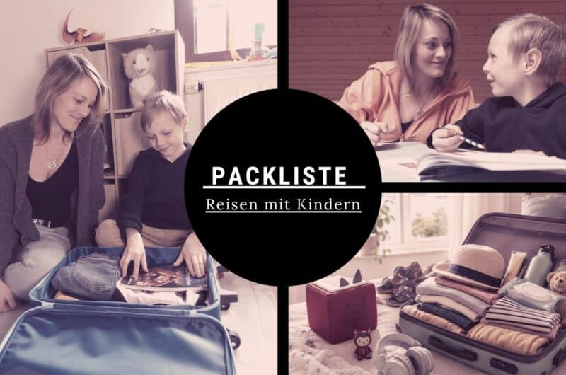 Reisen mit Kindern – entspannt planen, packen & sicher unterwegs sein packliste reisen mit kindern familienurlaub koffer Offener Familienkoffer mit Kinderkleidung, Toniebox, Kopfhörern und Reise-Must-Haves für Reisen mit Kindern